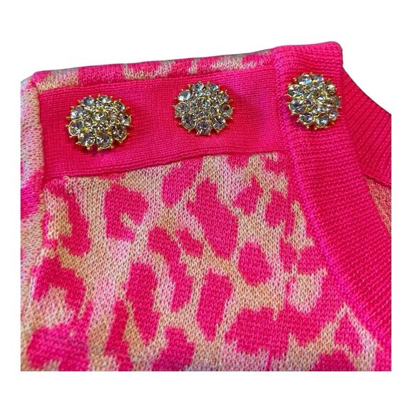 Lilly Pulitzer Morgen Jacquard Sweater Hot Pink Leopard Print Rhinestones- XL - Picture 3 of 9